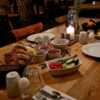Breakfast table with delicious food